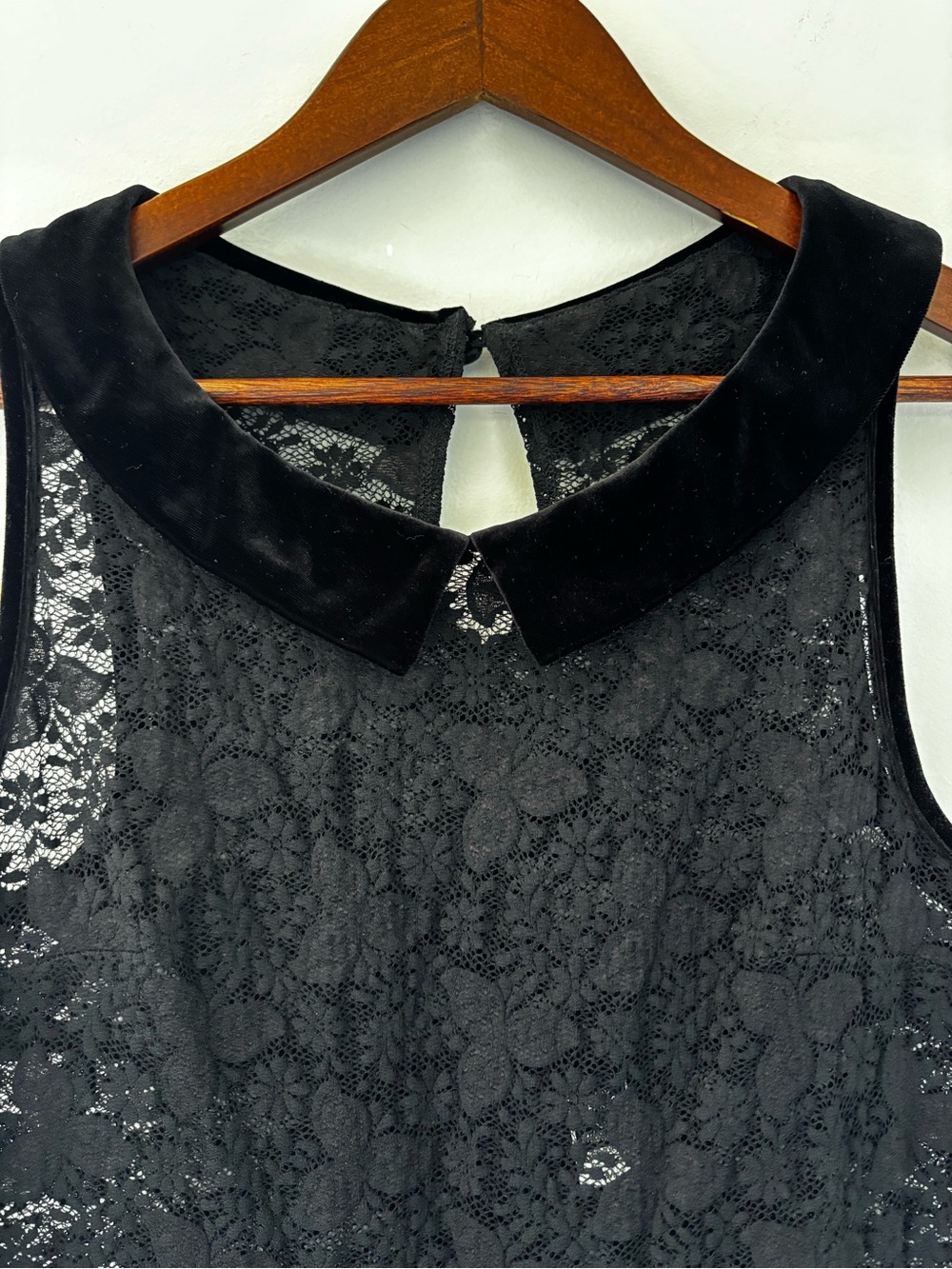 Only Hearts NYC Black Lace Whimsigoth Dress Velvet Collar Fairy Grunge M - Picture 3 of 12